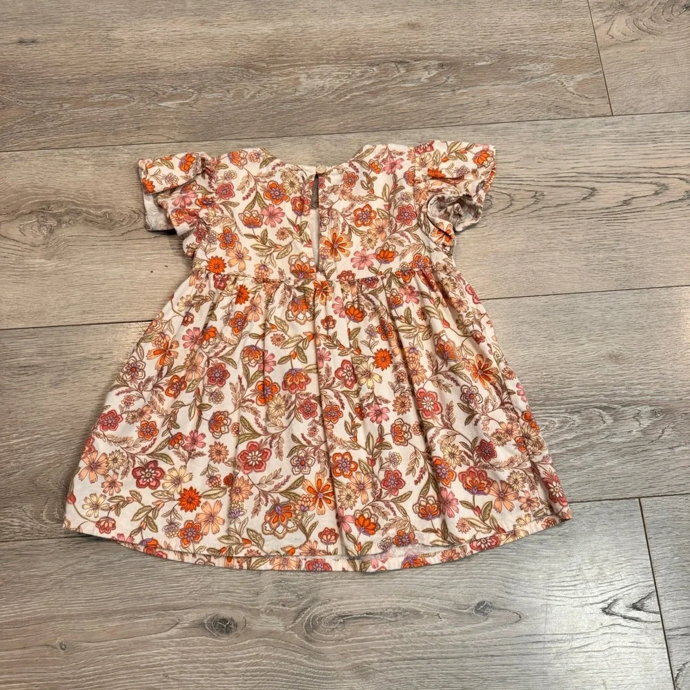 Old Navy Girls‎ Floral Flutter Sleeve Shirt Size 5T Orange Pink Cream Flowers